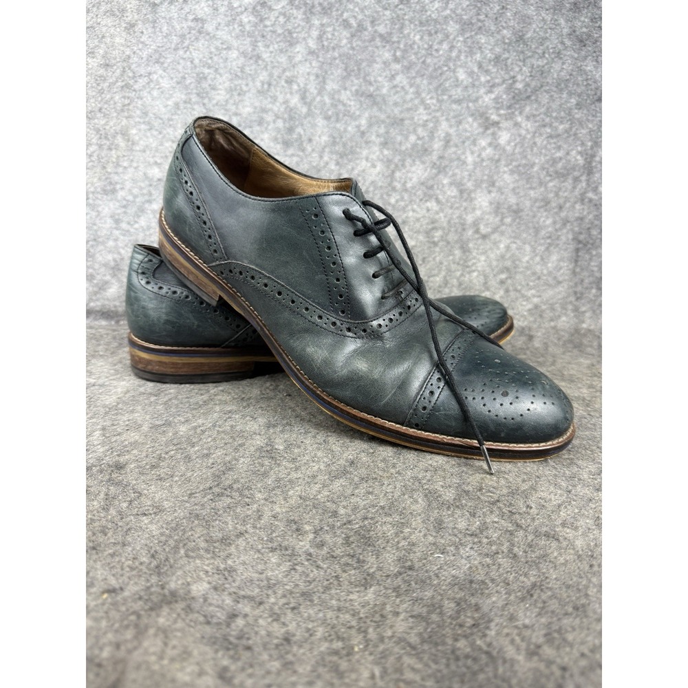 Johnston & Murphy Conard Cap Toe Teal Blue Italian‎ Leather Shoes Size 11.5 M